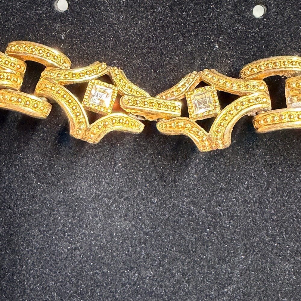 Swarovski Vintage Signed Gold Tone Crystal Geometric Link Collar‎ Necklace 16"